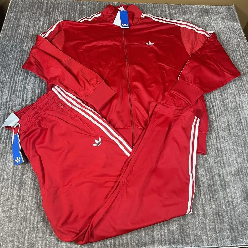 Adidas Originals Firebird Track Suit Mens 2XL Red 3-Stripes Set KD8307 KD8319